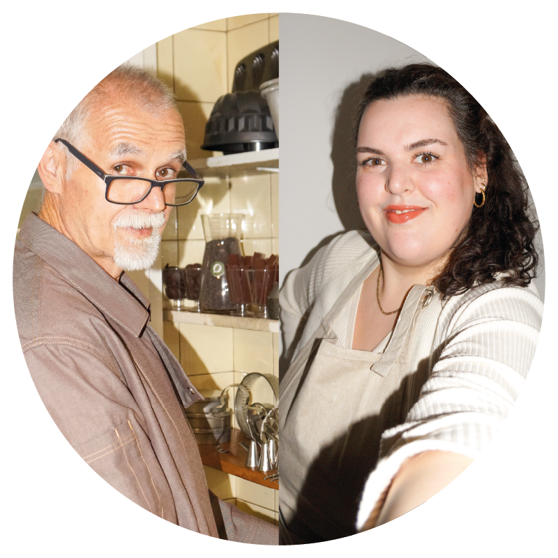 deux personnes en tablier qui fabrique un carac